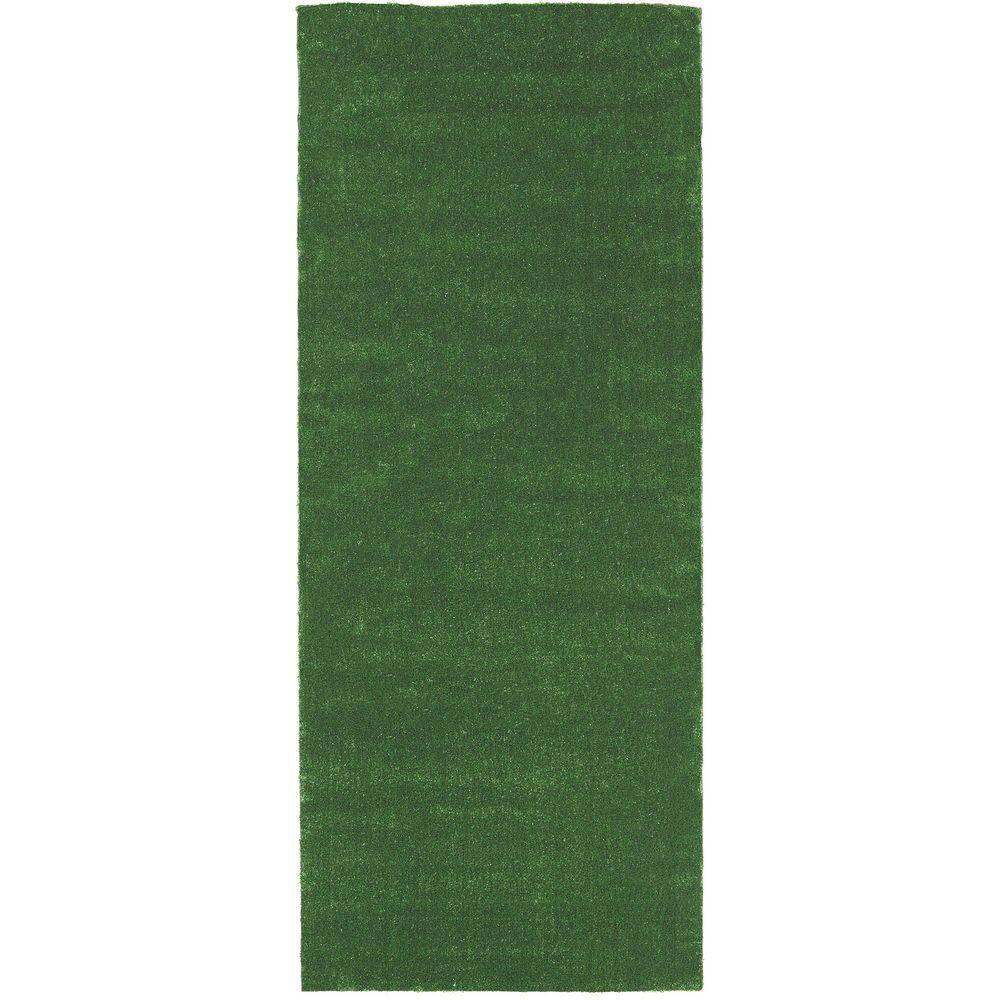 Sweet Home Stores Meadowland Collection Waterproof Solid Indoor/Outdoor 3 ft. x 11 ft. Green Artificial Grass Runner Rug