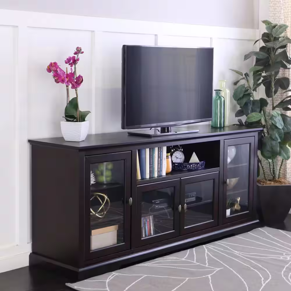 Walker Edison Furniture Company Highboy 70 in. Espresso Composite TV Stand 78 in. with Doors