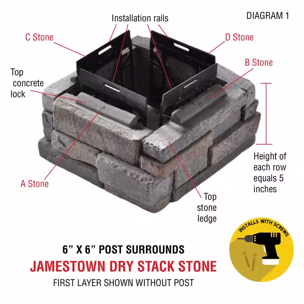 M-Rock P-Series 6 x 6 Elk Creek Ledge Post Surround Concrete Stone Veneer