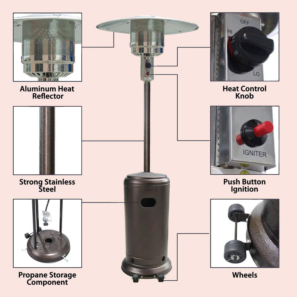 None Outdoor 41,000 BTU Bronze Steel Propane Heater with Wheels
