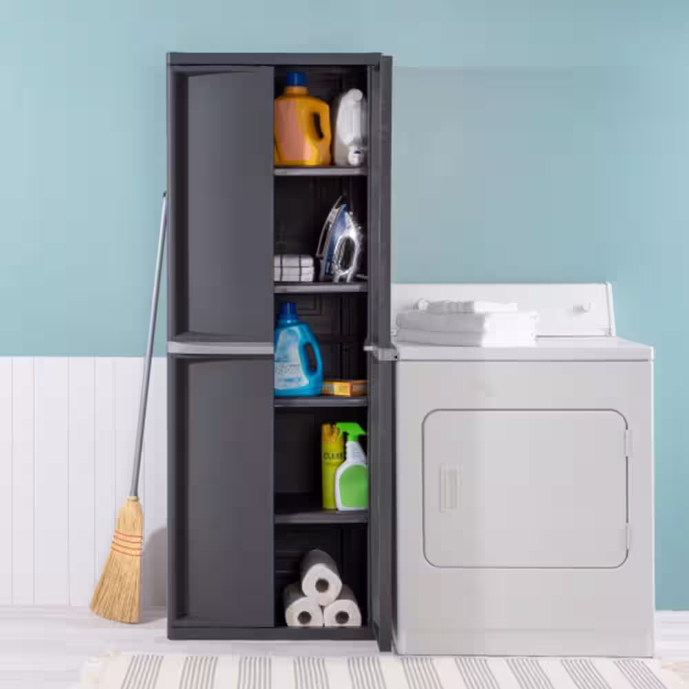 Sterilite 25.6 in. x 69.4 in. x 18.9 in. Adjustable 4-Shelf Storage Cabinet with Doors, Gray (2-Pack, 1-Piece)