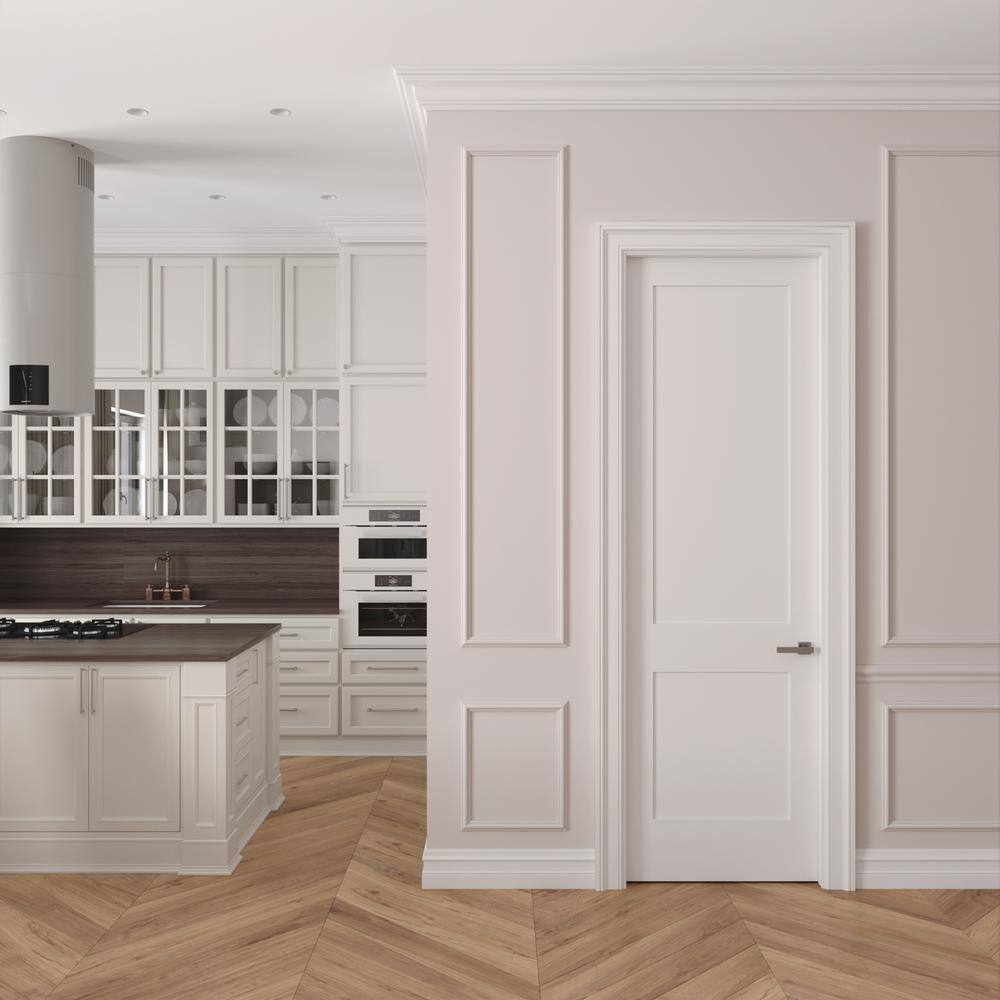 None 34 in. x 96 in. Left-Handed Solid Core Primed White Composite Single Prehung Interior Door Satin Nickel Hinges