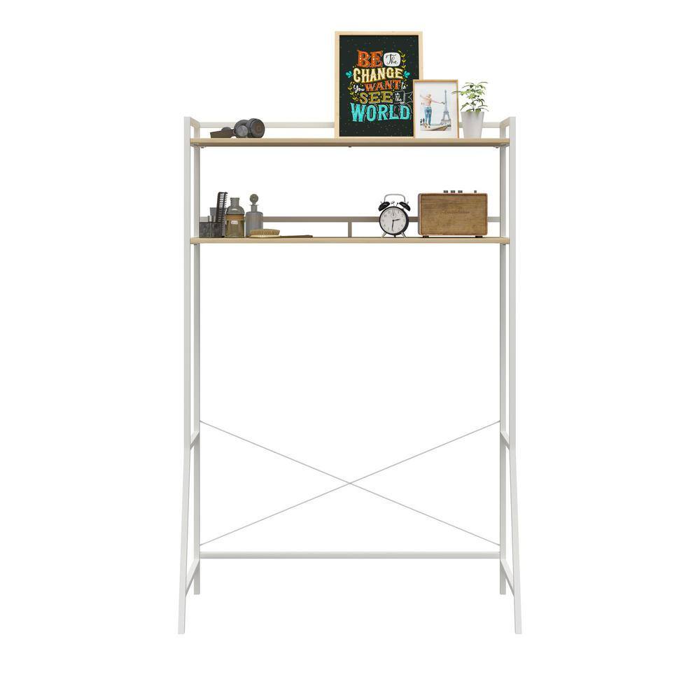 Novogratz Beverly 18.5 in. x 42.83 in. x 64.86 in. Blonde Oak/White Over the Bed Storage with 2 Shelves for Twin and XL Twin Beds