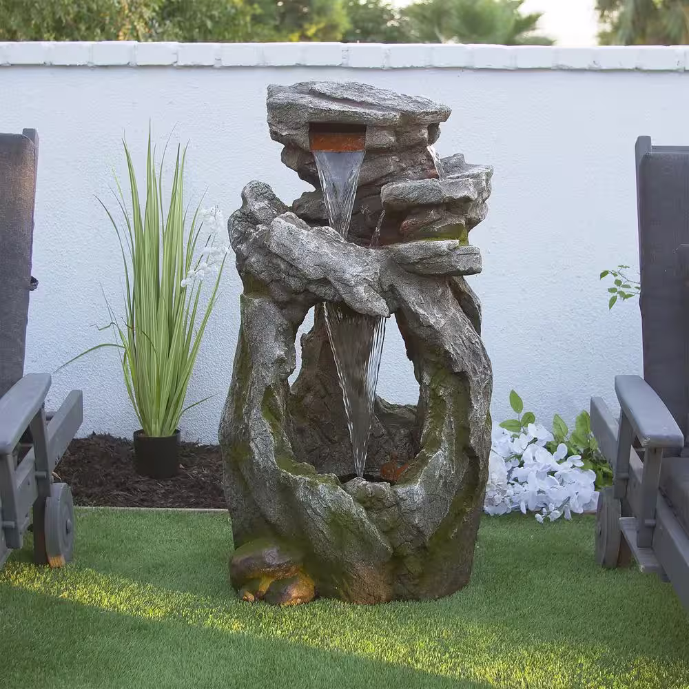 Alpine Corporation 41 in. Tall Indoor/Outdoor Rainforest Waterfall Fountain with LED Lights