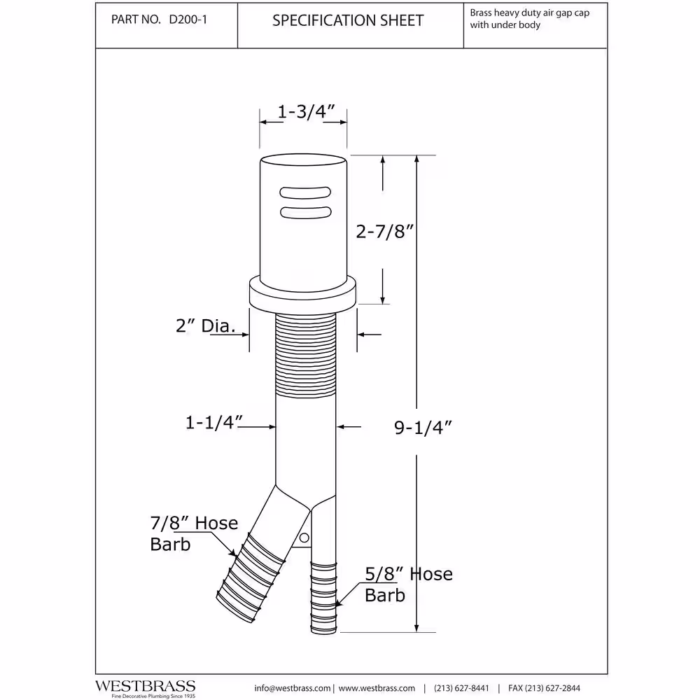 Westbrass 1-3/4 in. Air Gap Kit with Skirted Brass Cap in Satin Nickel Finish