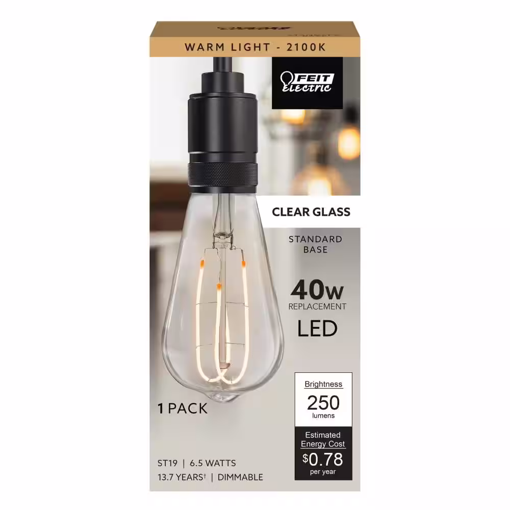 Feit Electric 40-Watt Equivalent ST19 DImmable M-Shape Filament Clear Glass E26 Vintage Edison LED Light Bulb, Warm White (12-Pack)