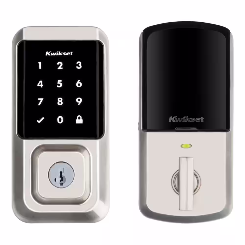 Kwikset Halo Satin Nickel Electronic Smart Lock Deadbolt Feat SmartKey Security Touchscreen and WiFi and San Clemente Handleset