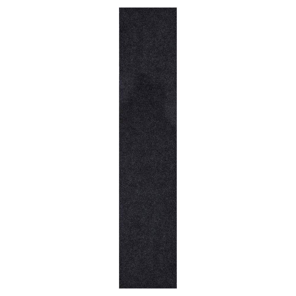 Sweet Home Stores Ribbed Waterproof Non-Slip Rubber Back Solid Runner Rug 2 ft. W x 25 ft. L Black Polyester Garage Flooring