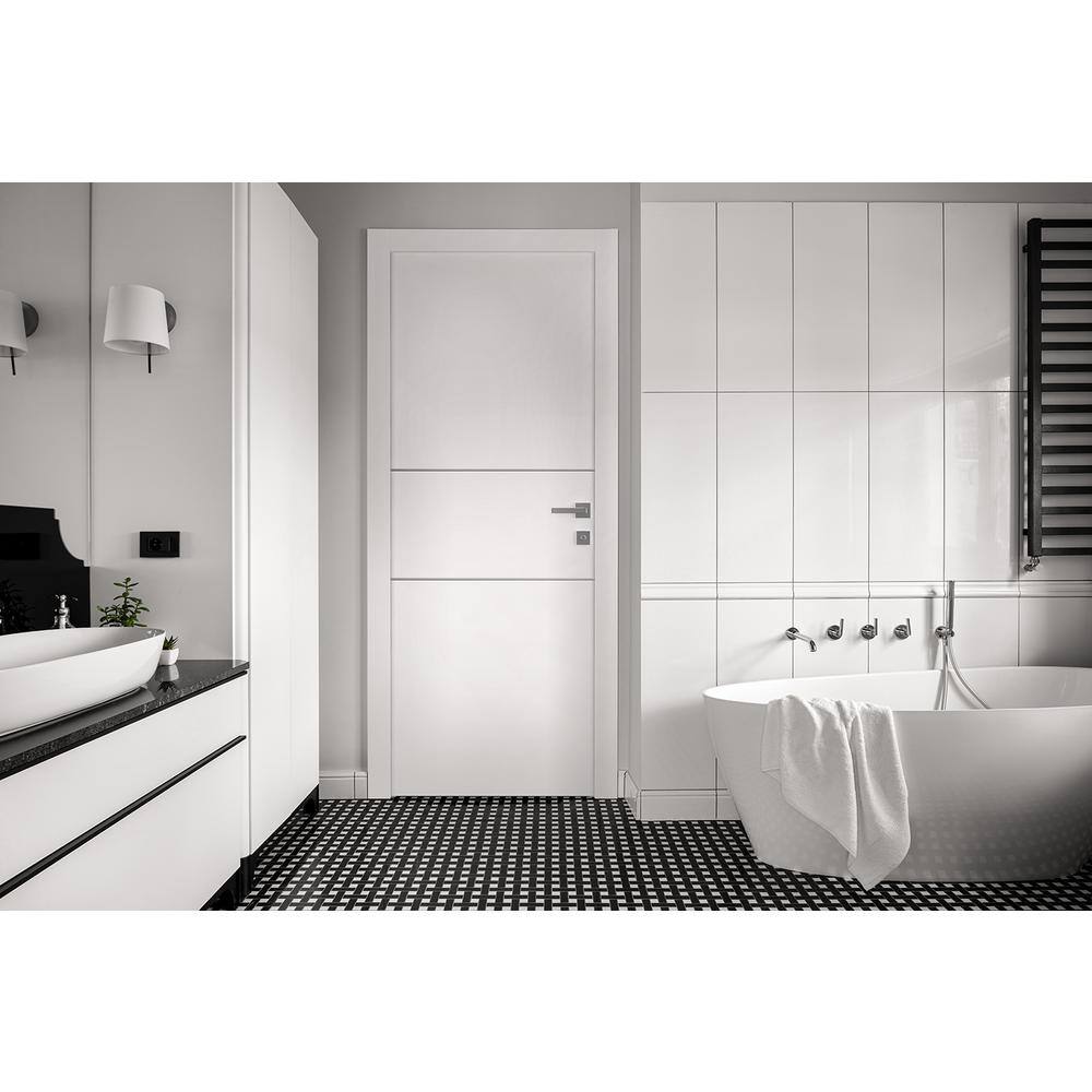 Belldinni 30 in x 80 in Stella 2H Snow White Finished Aluminum Strips Left-Hand Solid Core Composite Single Prehung Interior Door