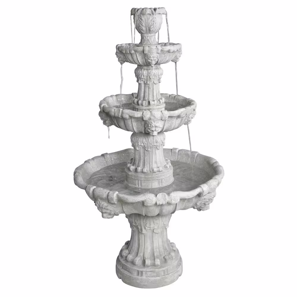 Design Toscano Medici Lion Stone Bonded Resin 4 Tier Fountain in Stone