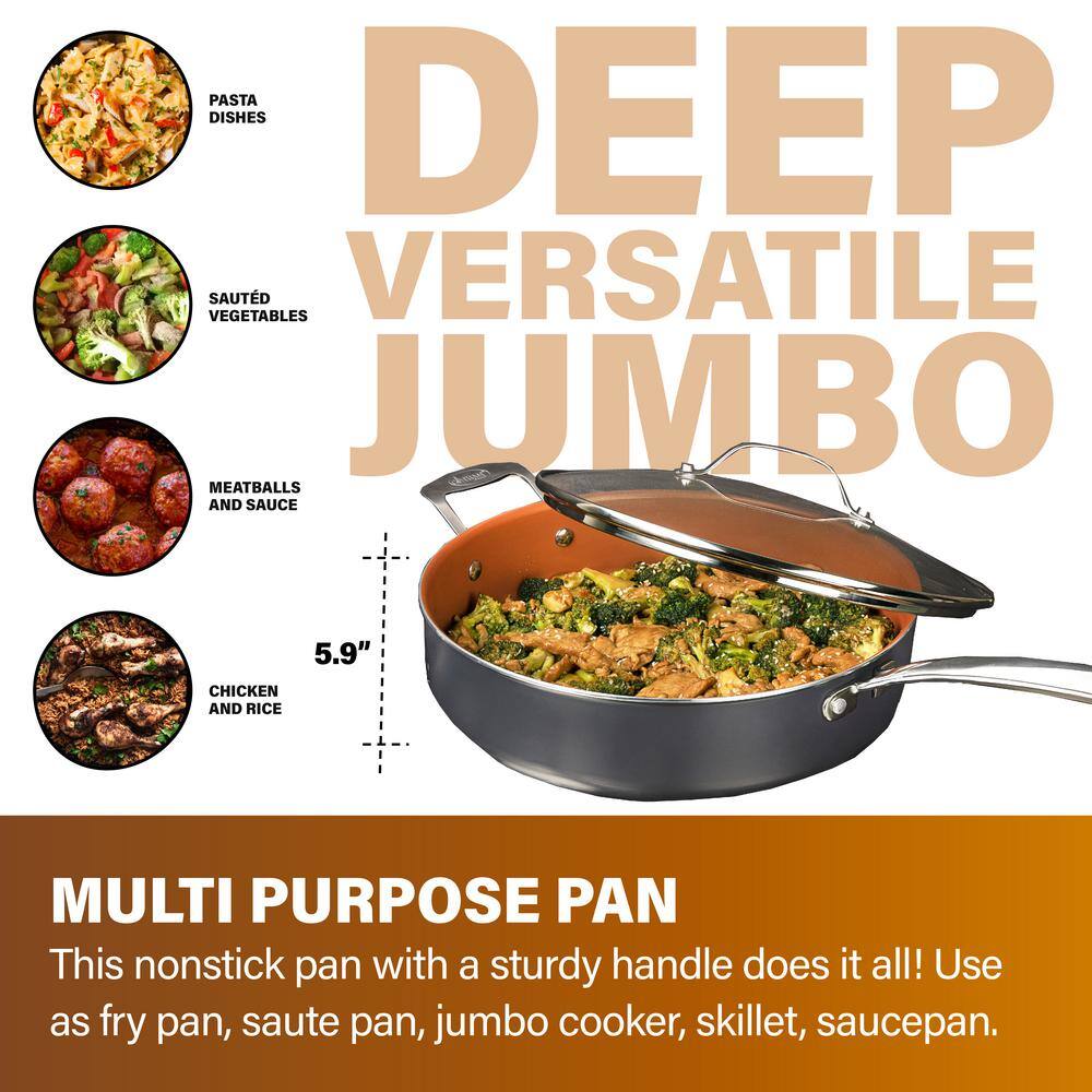 Gotham Steel Professional 5.5 qt. Aluminum Ti-Ceramic Non-Stick Deep Saute Pan with Glass Lid and Helper Handle