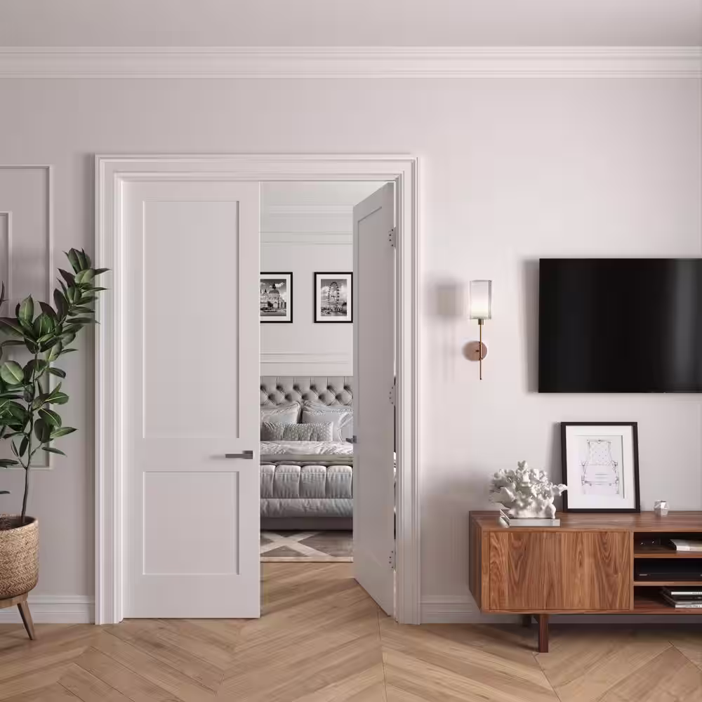 RESO 60 in. x 96 in. Bi-Parting Solid Core Primed White Composite Wood Double Pre-hung interior French Door Oil Bronze Hinges