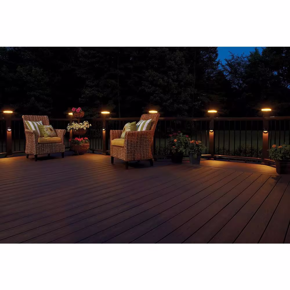 Fiberon 5 in. x 5 in. Tranquil White Integrated LED Fits Post Sleeve Hardwired Flat Top Halo Deck Post Cap Light