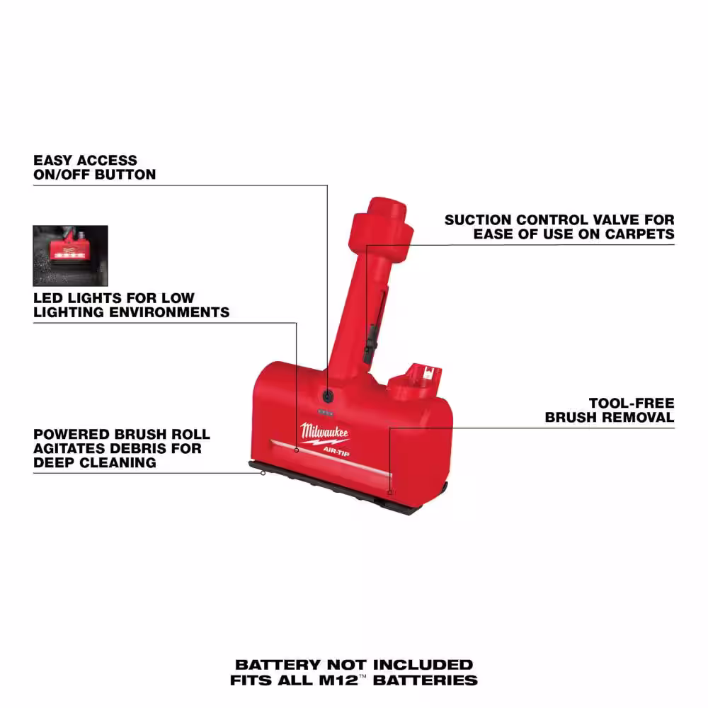 Milwaukee M12 AIR-TIP 1-1/4 in. - 2-1/2 in. Wet/Dry Shop Vacuum Utility Nozzle Attachment with 3-IN-1 Crevice Tool (2-Piece)