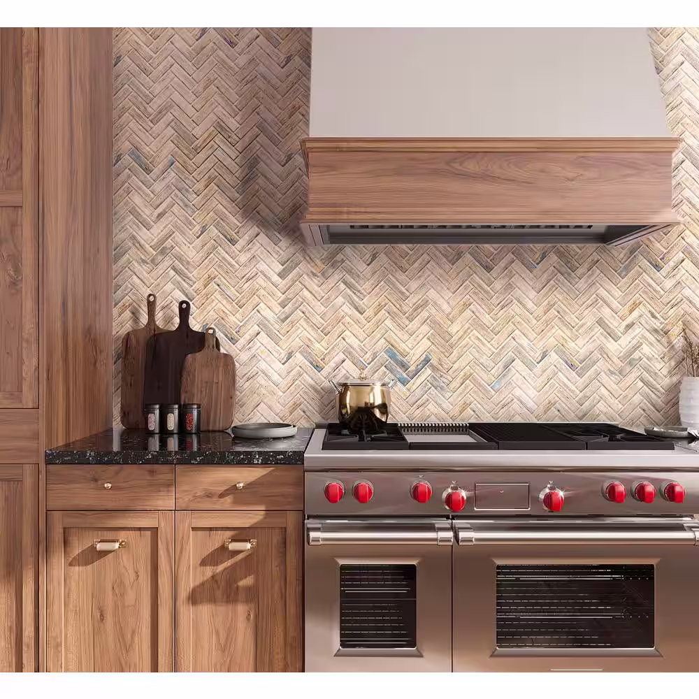 Apollo Tile Blue Beige 11 in. x 12.6 in. Herringbone Matte Finished Glass Mosaic Tile (9.63 sq. ft./Case)