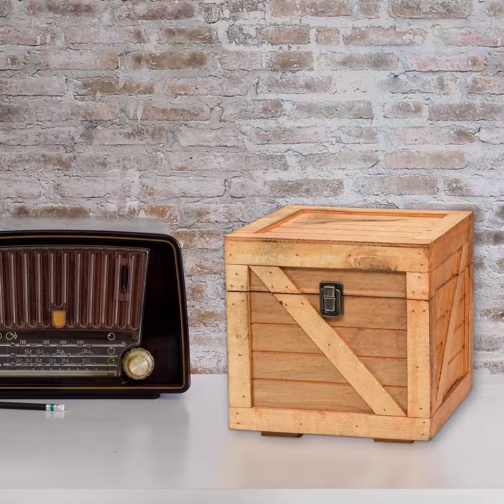 Vintiquewise Stackable Wooden Cargo Crate Style Storage Chest in Light Brown