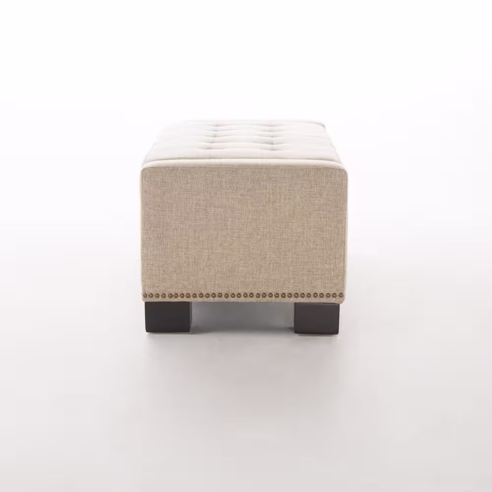 Noble House Explorer Wheat Beige Fabric Storage Bench with Studs