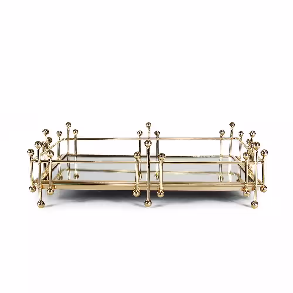 None Radiant 12 in. Gold Rectangle Metal Mirror Gold Decorative Tray