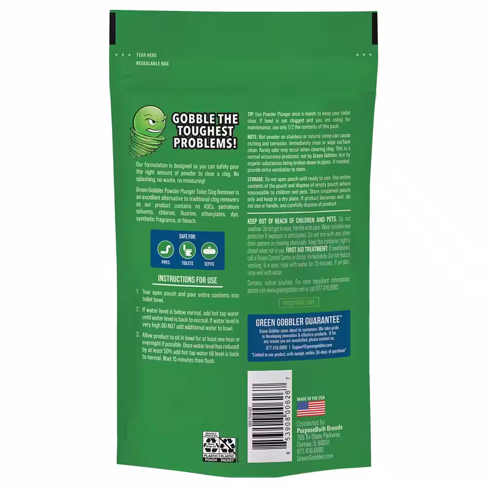 Green Gobbler 16.5 oz. Powder Plunger Toilet Clog Remover (2 Pack)