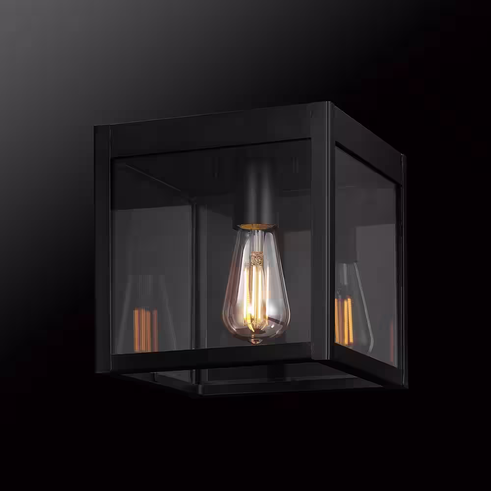 Globe Electric 1-Light Matte Black Outdoor Weather Resistant Flush Mount Light with Clear Glass Shade