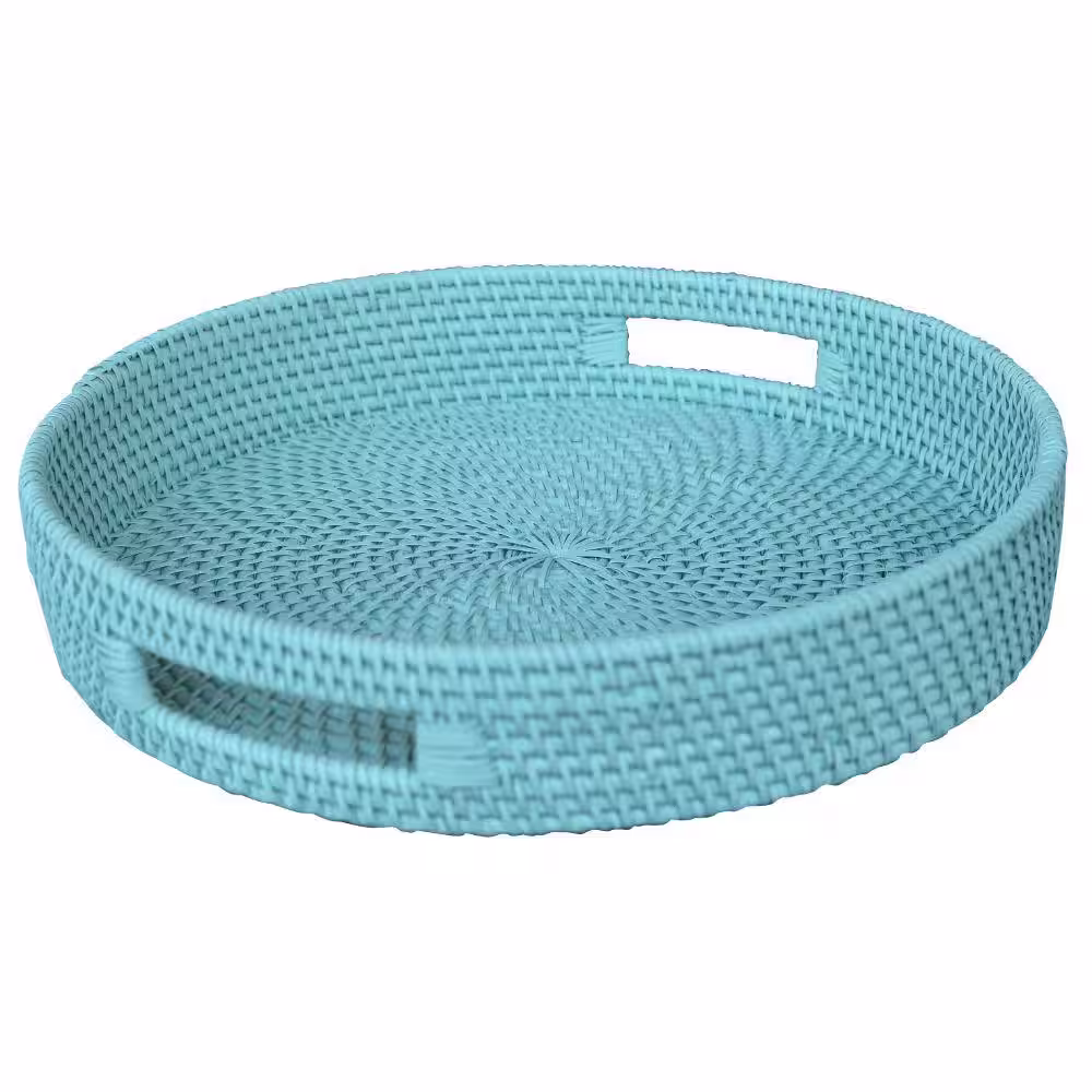 Benjara Handcrafted Blue Coast Tray In Round Shape