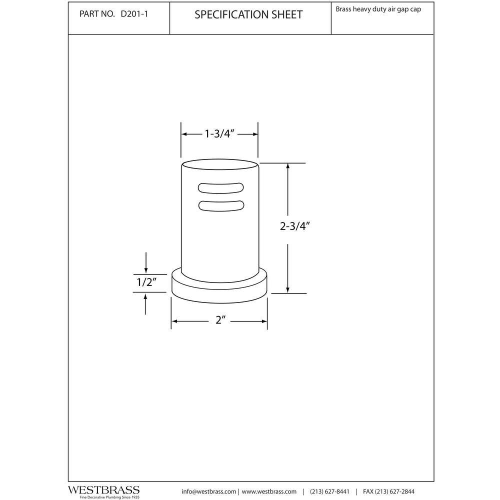 Westbrass 1-3/4 in. Heavy-Duty Skirted Brass Air Gap Cap Only in Oil Rubbed Bronze