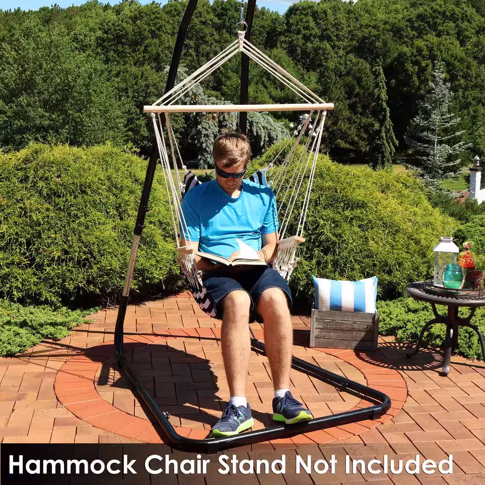 Sunnydaze Decor 40 in. Polycotton Hammock Chair with Armrests in Contrasting Stripes