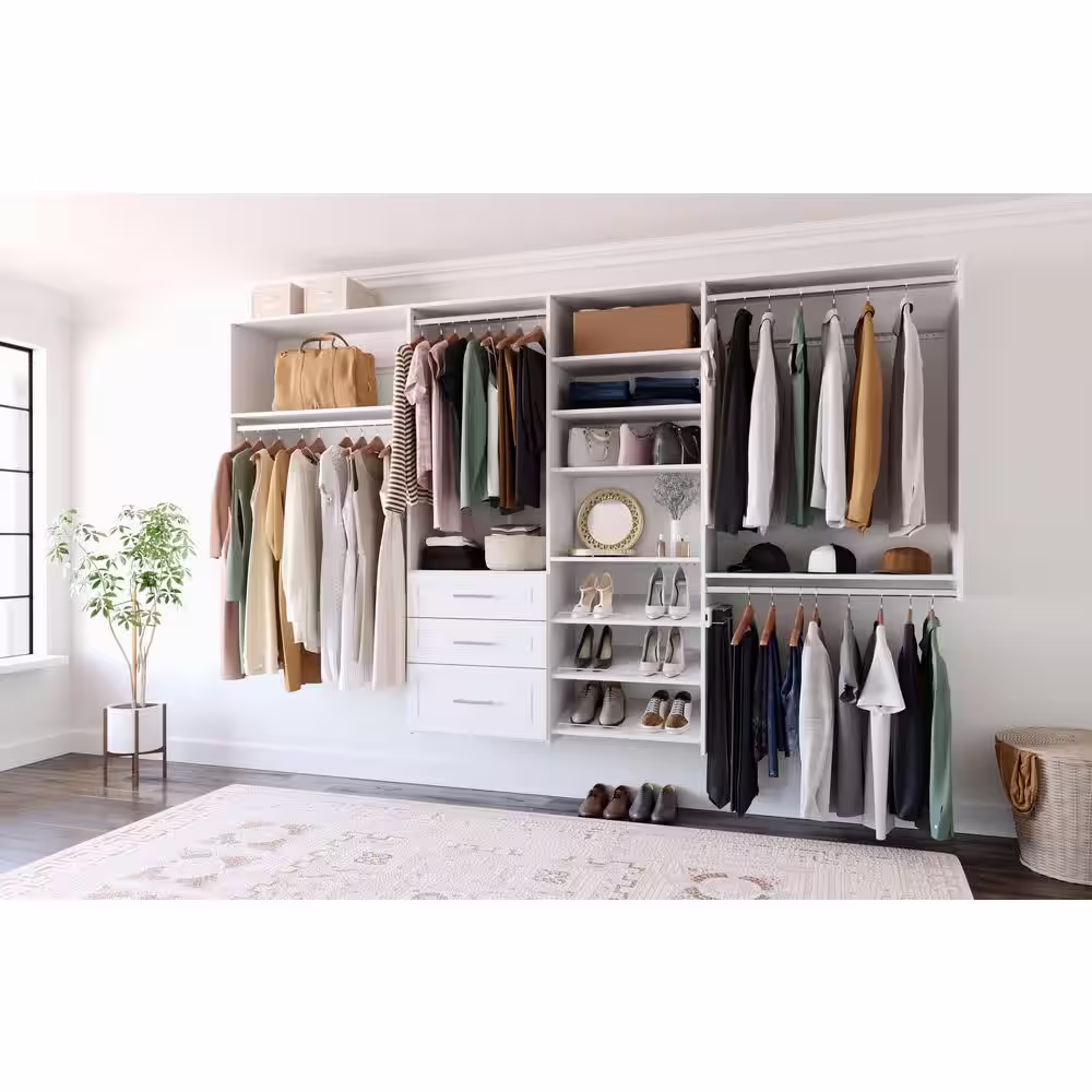 Closet Evolution Modern Raised Dual Tower 96 in. W - 120 in. W White Wood Closet System