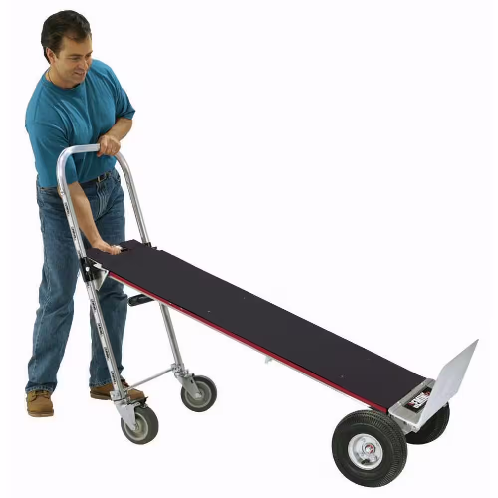 Magliner 1,250 lb. Capacity Gemini XL Convertible Aluminum Hand Truck with Locking Casters, Non-Skid Platform, Pneumatic Wheels