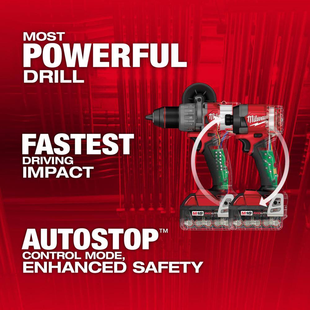 Milwaukee M18 FUEL 18-V Lithium-Ion Brushless Cordless Hammer Drill/Impact Combo Kit W/1/2 in .Impact Wrench Kit w/(4) Batteries