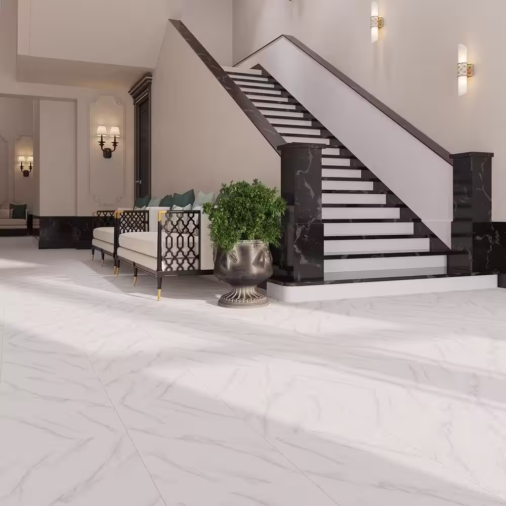 Lucida Surfaces PresCore Carrara 12 MIL x 12 in. W x 24 in. L Glue Down Waterproof Luxury Vinyl Plank Flooring (36 sqft/case)