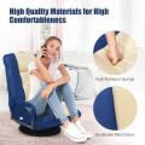 Boyel Living 21.5 in. Blue Metal Frame 360-Degree Swivel Gaming Folding Chair with Adjustable Backrest