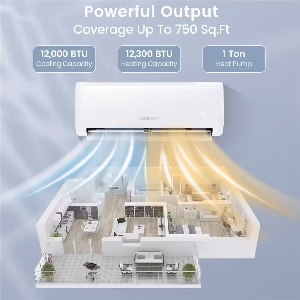 Costway 12,000 BTU Mini Split Air Conditioner AC Unit with Heat Pump & Remote Control