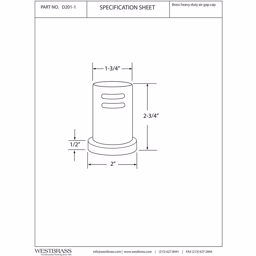 Westbrass 1-3/4 in. x 2-3/4 in. Solid Brass Air Gap Cap Only, Skirted, Polished Nickel