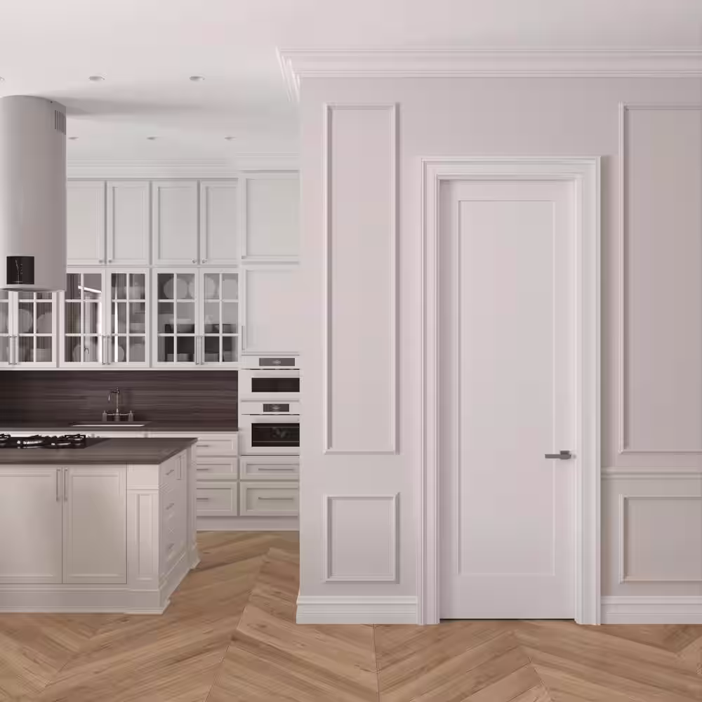 RESO 30 in. x 96 in. Left-Handed Solid Core Primed White Composite Single Pre-hung Interior Door Polished Nickel Hinges