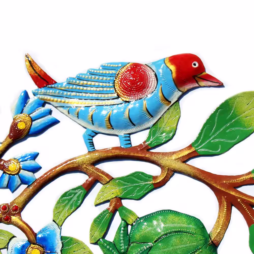 None Indoor/Outdoor Blue Bird Door Wreath Haitian Metal Drum Wall Art