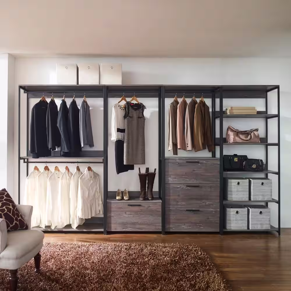 None Monica 143 in. W Rustic Gray Walk-in Wood Closet System