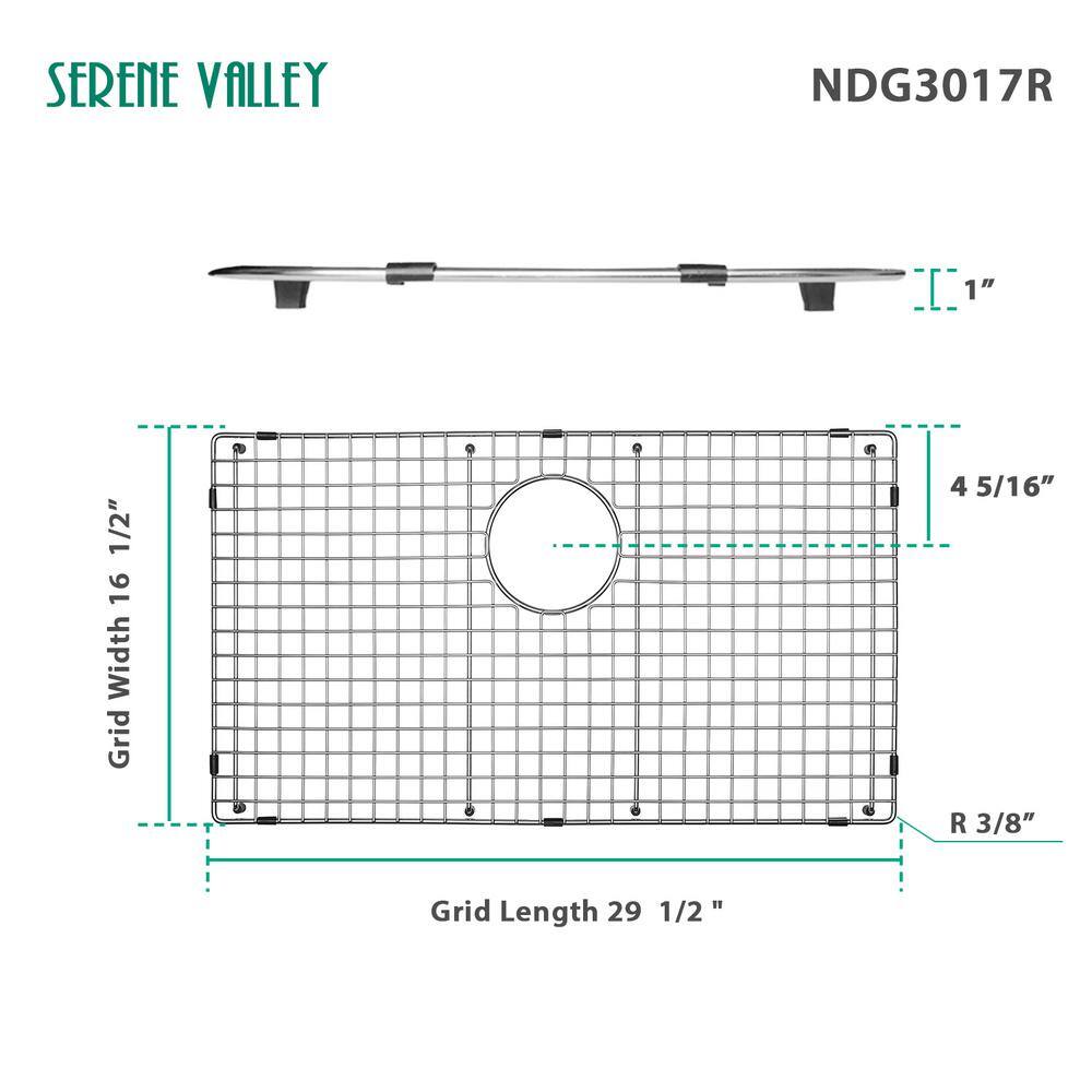 SERENE VALLEY 29.49 in. x 16.5 in. Rear Drain Heavy-Duty Stainless Steel Sink Grid