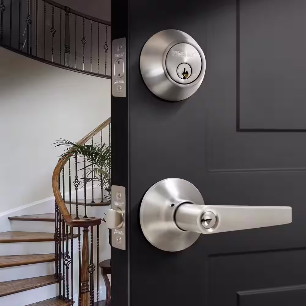 Premier Lock Stainless Steel Entry Door Handle Combo Lock Set with Deadbolt and 12 SC1 Keys Total (3-Pack, Keyed Alike)