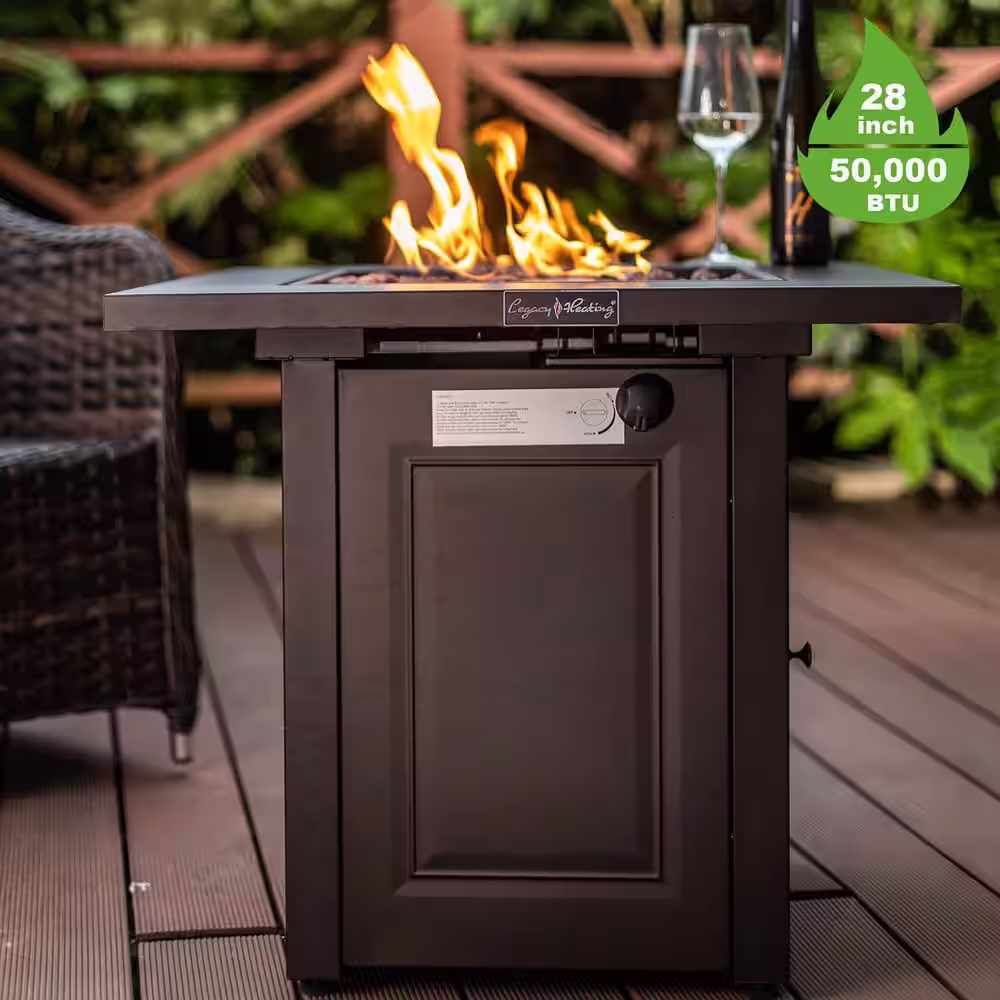 Unbranded 28 in. 50000 BTU Outdoor Propane Square Fire Pit Table with Lid and Lava Rock, Brown for Outside Yard and Lawn