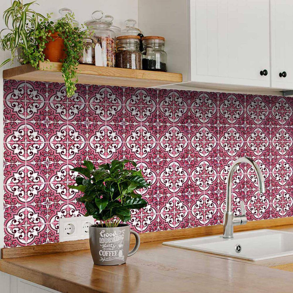 None Pink/White H52 12 in. x 12 in. Vinyl Peel and Stick Tile (24-Tiles, 24 sq. ft./Pack)