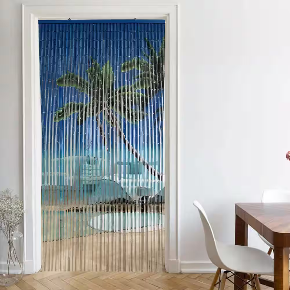 None Lagoon Beaded Bamboo Curtain Door 90 Strings 35.5 in. W x 78.8 in. L Wall Mounted Light Filtering Sheer Curtain 1 Panel