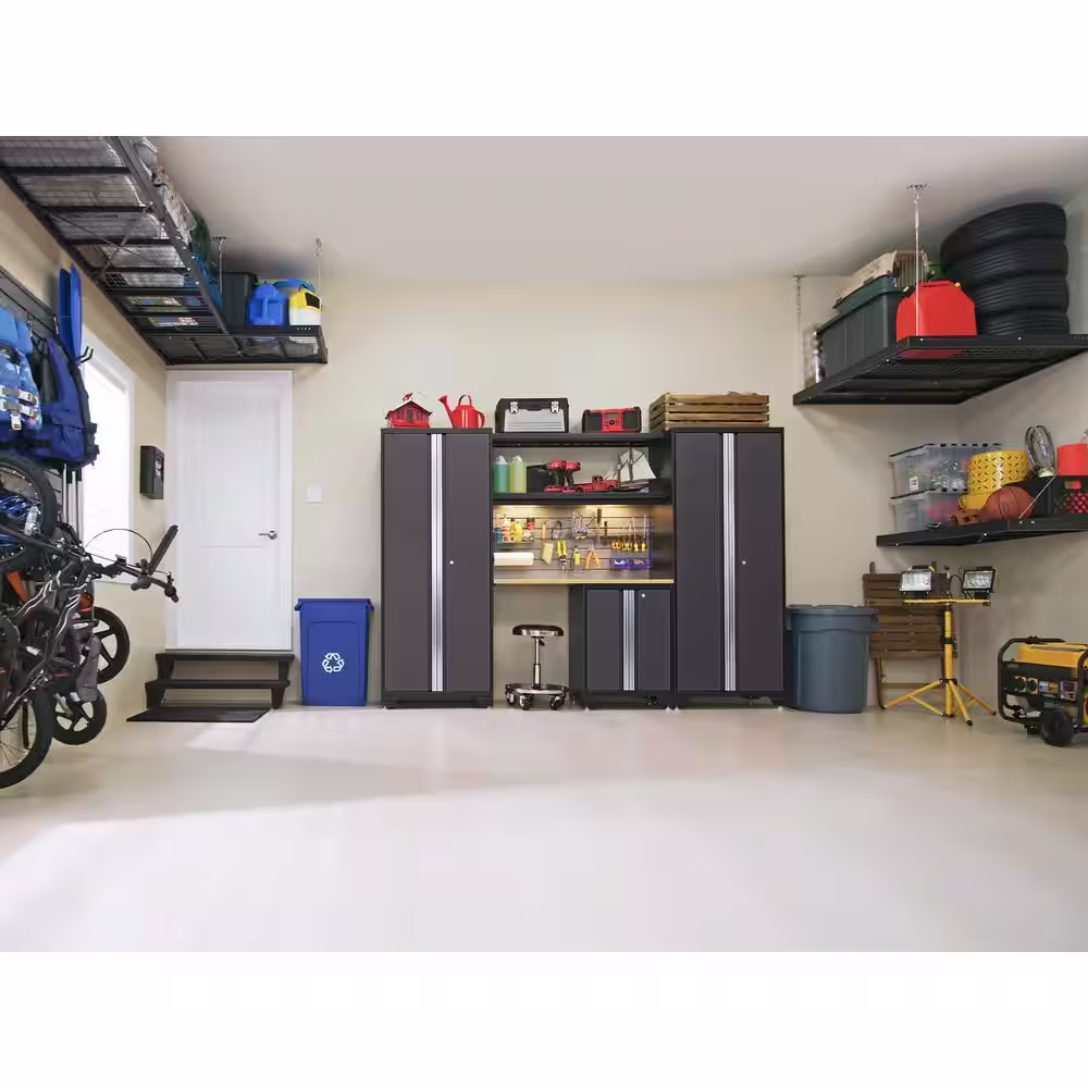 NewAge Products Bold 19.58 in. H x 192 in. W x 12 in. D 24-Gauge Welded Steel Garage Cabinet Set in Gray (6-Piece)