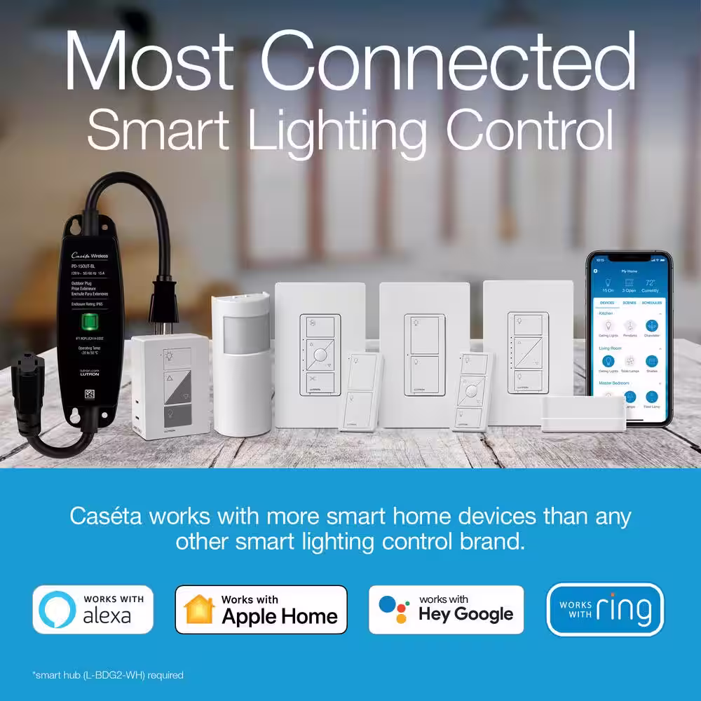 Lutron Caseta Smart Dimmer Switch and Pico Remote 3 Way Mounting Kit, 150W LED Bulbs, White (PKG1W-PICOMNT-BNDL)