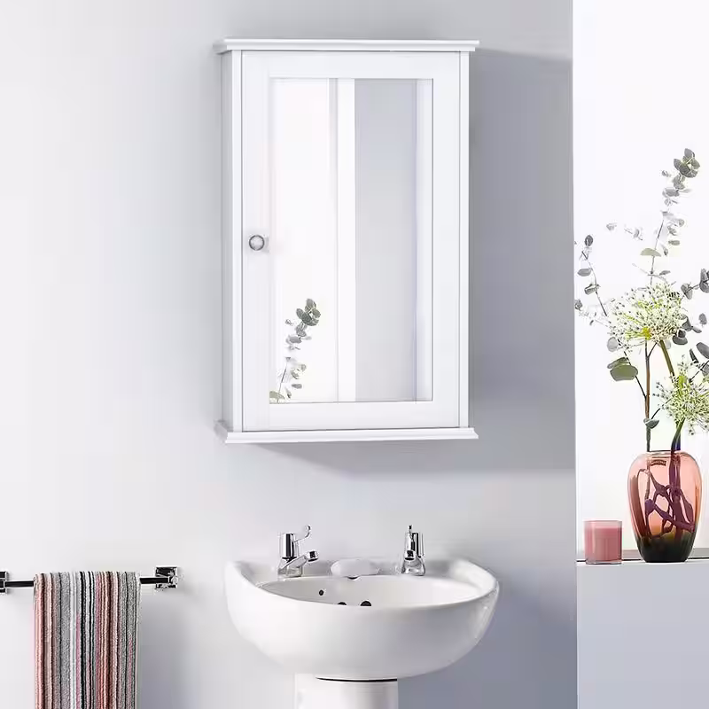None Rectangular Wood Wall Mounted Bedroom Mirror Jewelry Cabinet Bathroom Storage Box