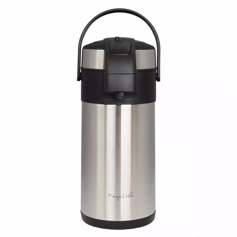MegaChef 12 Cup Silver Stainless Steel Vacuum Body Pump Cap Air Pot
