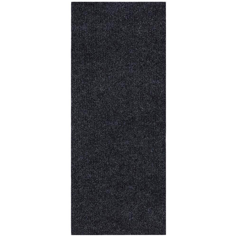 Sweet Home Stores Ribbed Waterproof Non-Slip Rubber Back Solid Runner Rug 2 ft. W x 24 ft. L Black Polyester Garage Flooring