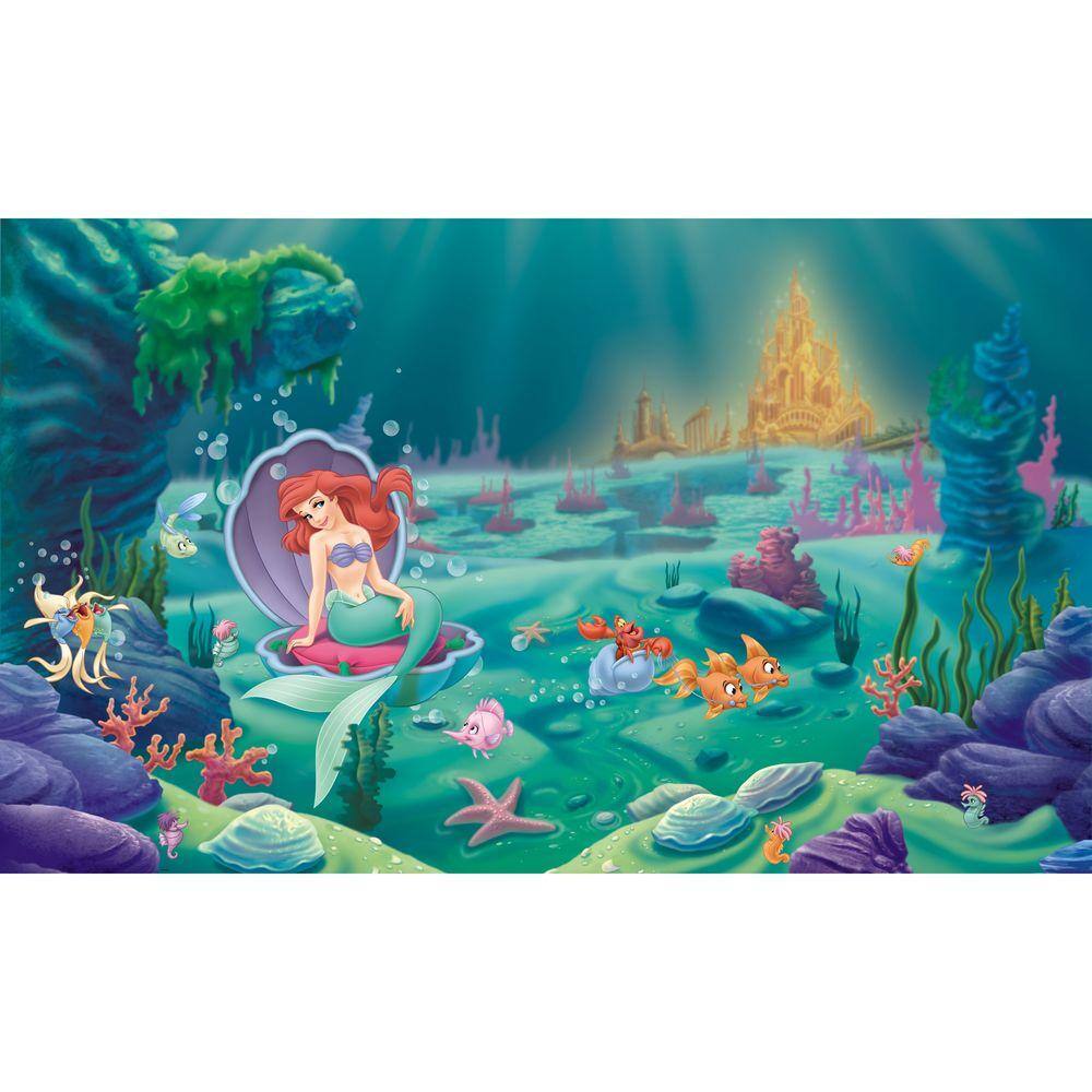 RoomMates Littlest Mermaid Chair Rail Prepasted Mural 6 ft. x 10. ft. Ultra-strippable Wall Applique US ONLY