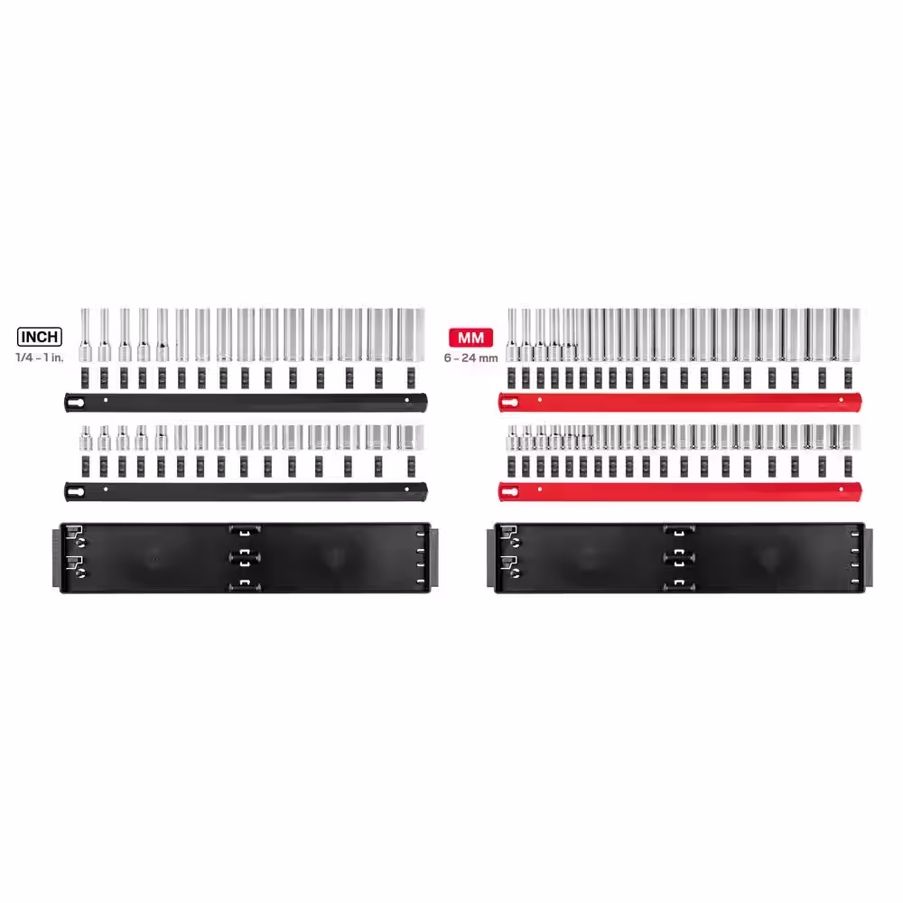 TEKTON 3/8 in. Drive 12-Point Socket Set with Rails (1/4 in.-1 in., 6 mm-24 mm) (68-Piece)