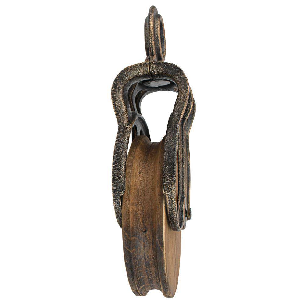 Design Toscano 14.5 in. x 8 in. Grande Scale Vintage-Style Cast Iron and Wood Wheel Farm Pulley